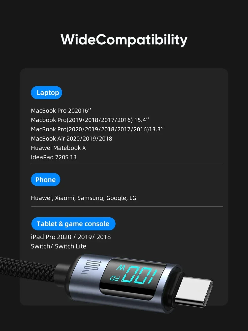 Joyroom Prism Series 100W Type-C to Type-C Digital Display Fast Charging Data Cable 1.2m S-CC100A16 - Three