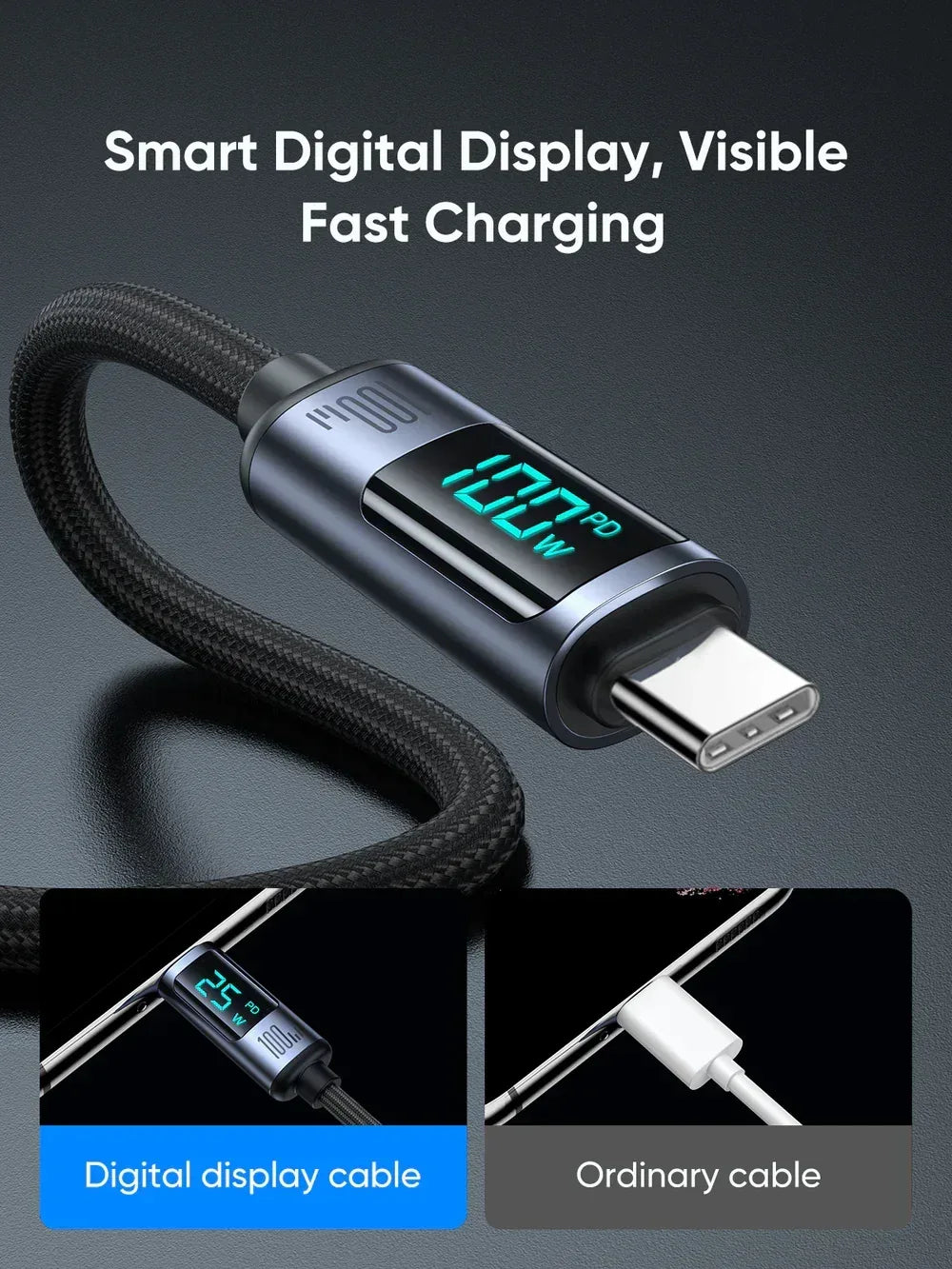 Joyroom Prism Series 100W Type-C to Type-C Digital Display Fast Charging Data Cable 1.2m S-CC100A16 - Three