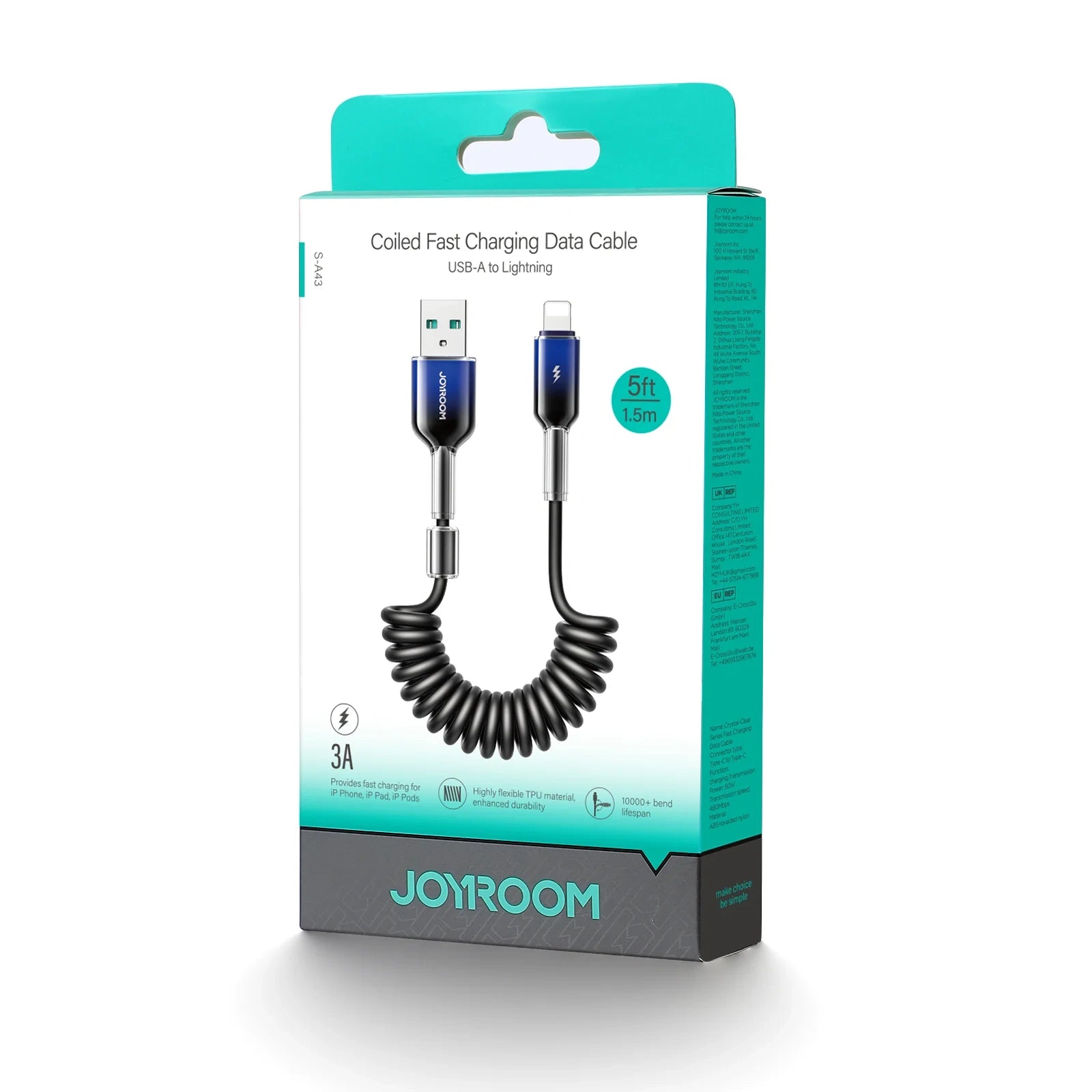 Joyroom Usb-A To Lightining Coiled Fast Charging & Data Cable S-A43