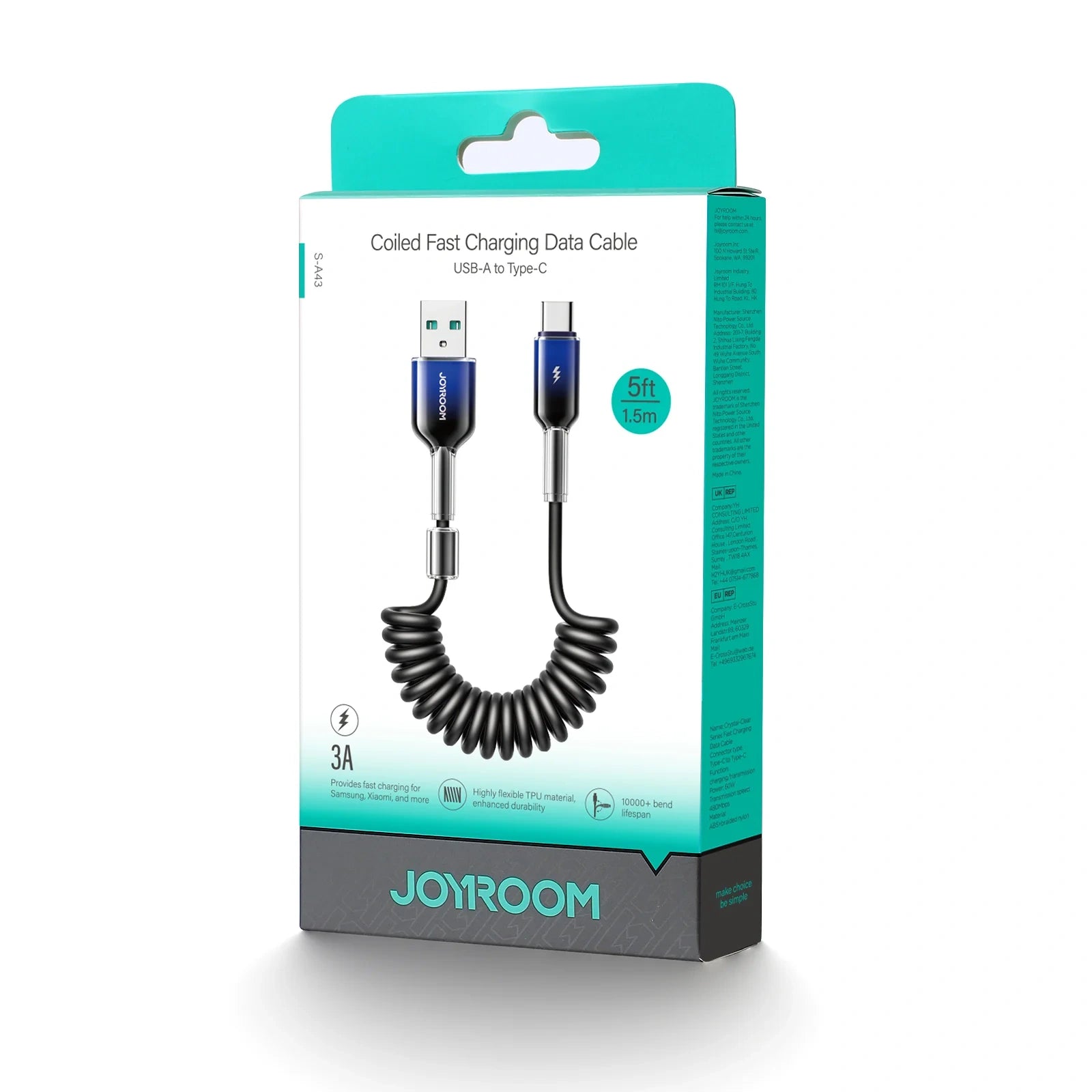 Joyroom Usb-A To Type-C Coiled Fast Charging & Data Cable S-A43