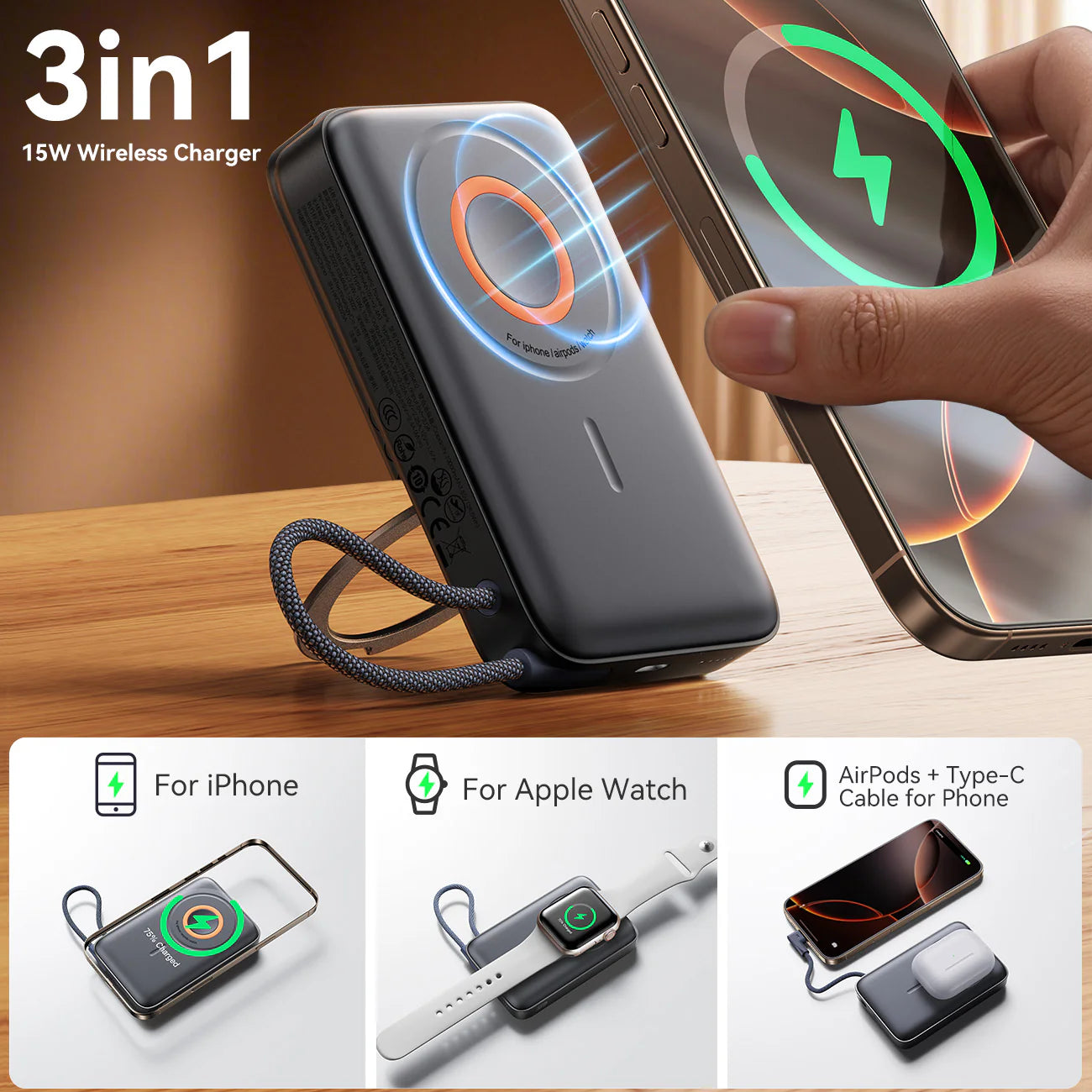 Joyroom three in one magnetic mobile 22.5W power bank 10000mA JR-PBM02