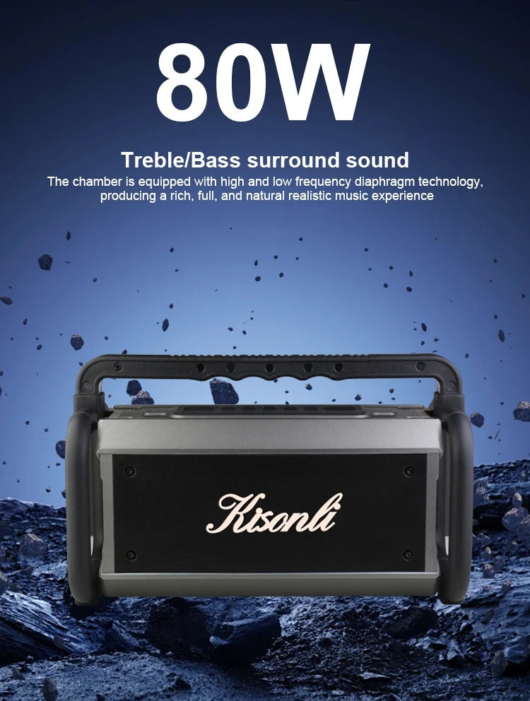 Kisonli Powerful 80W Portable Wireless 8000 mAh Outdoor Party Bass Hi-Fi Speaker with RGB Light K9
