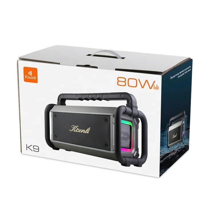 Kisonli Powerful 80W Portable Wireless 8000 mAh Outdoor Party Bass Hi-Fi Speaker with RGB Light K9