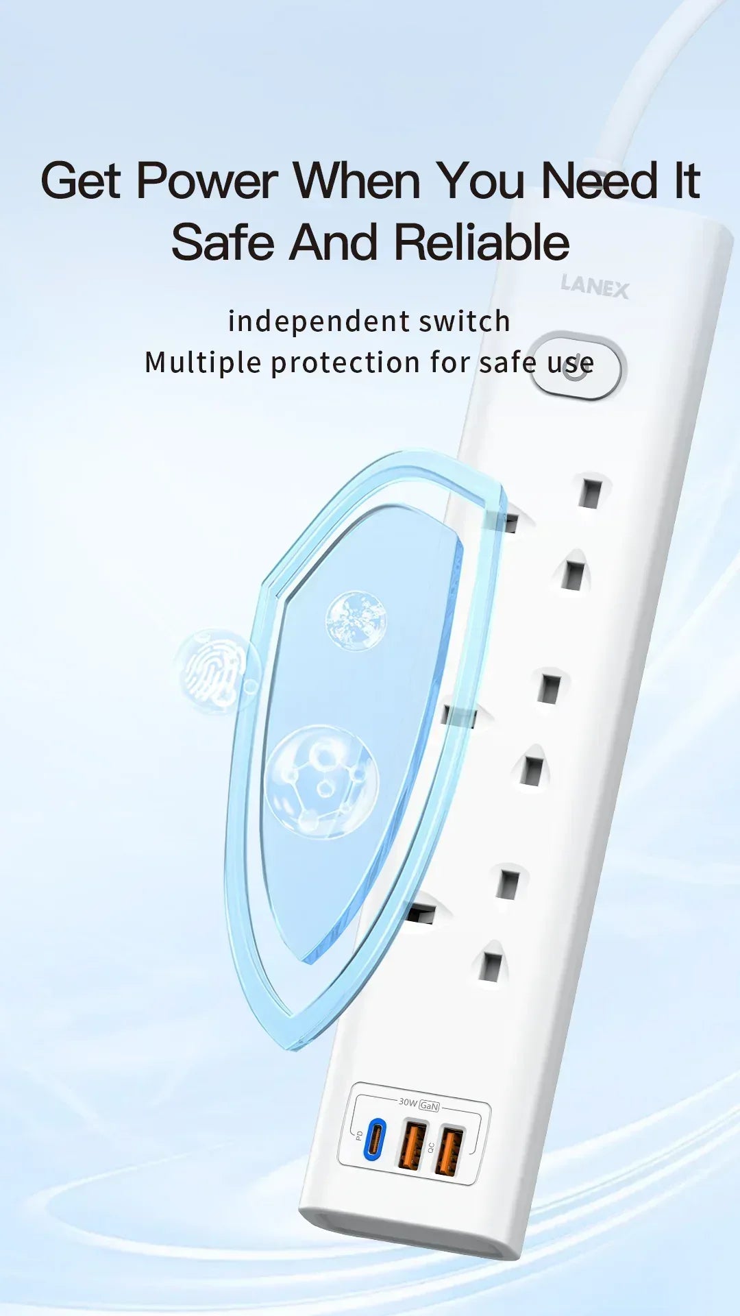LANEX GAN Multifunction Power Socket LC68U - Three