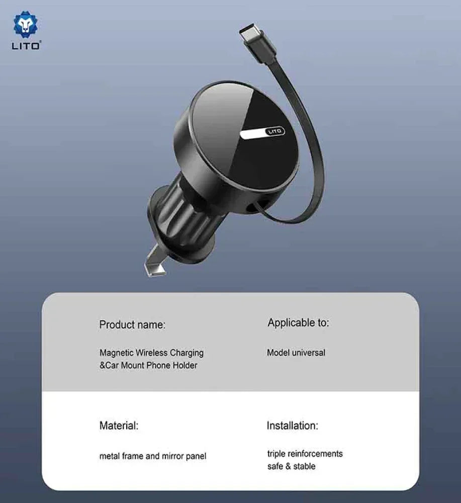LITO 15W Magnetic Wireless Charging Car Mount Phone Holder LT-W06 - Three