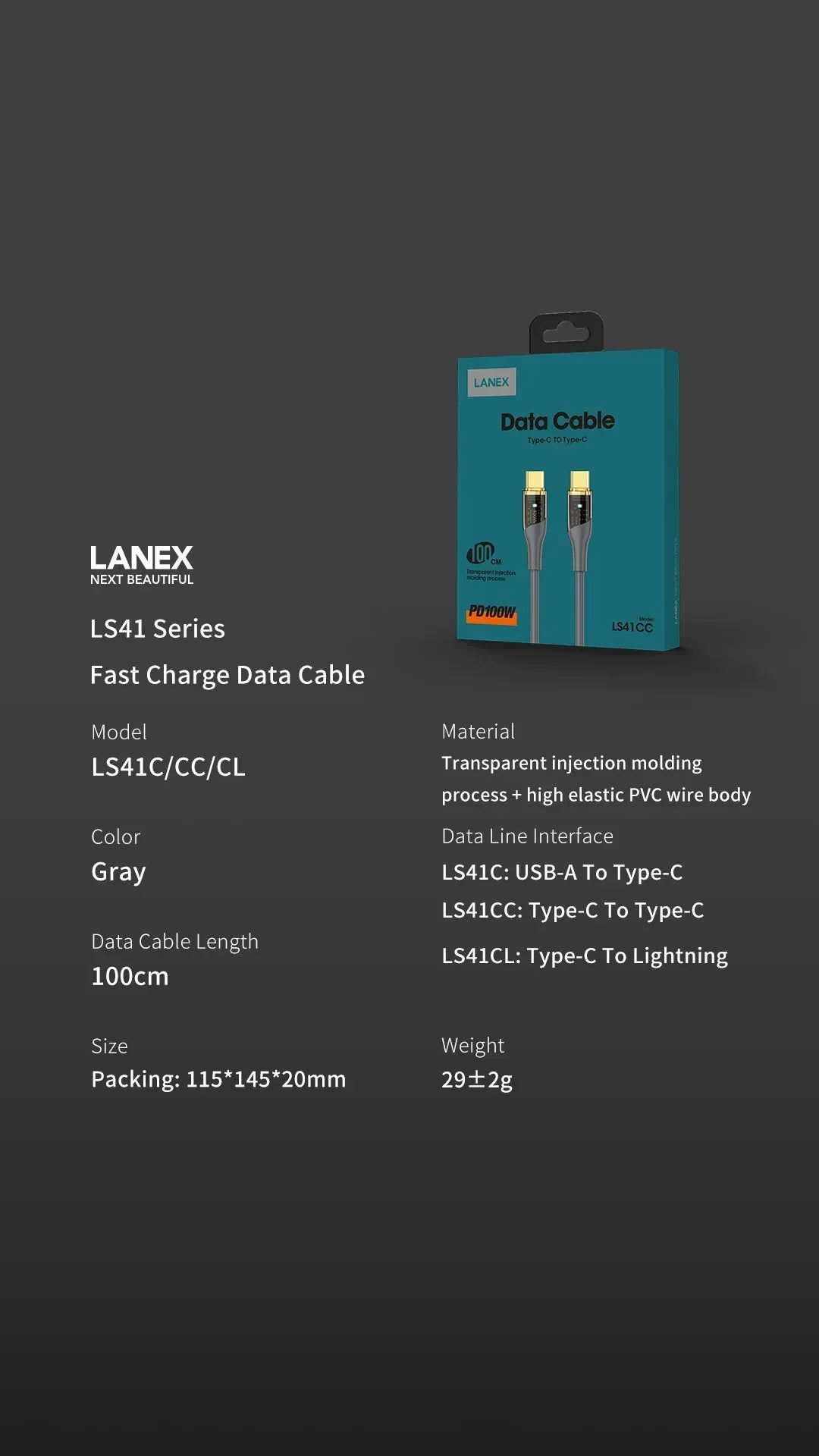 Lanex Data Cable Cable Type C To Type C LS41CC - Three