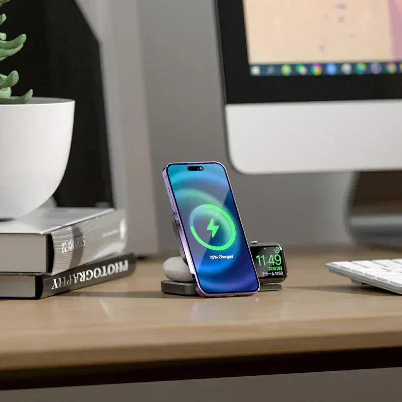 Lanex 3 in 1 Magnetic Stand Wireless Charging 15W LW12 - Three