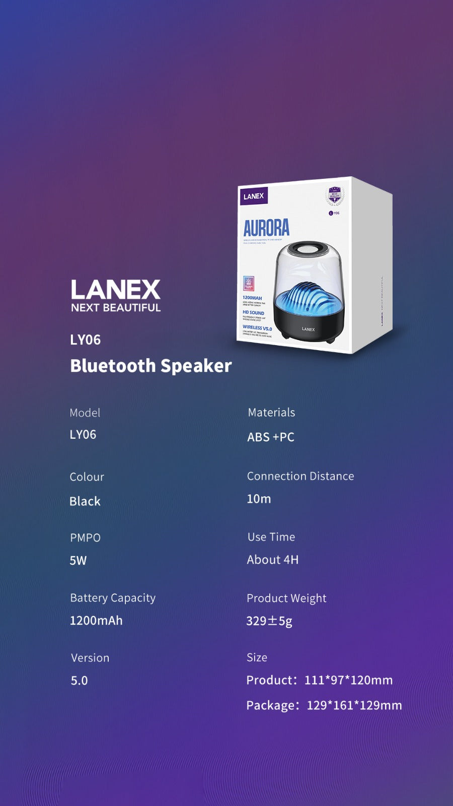 Lanex Aurora BT V5.0 Wireless Speaker With LED LY06