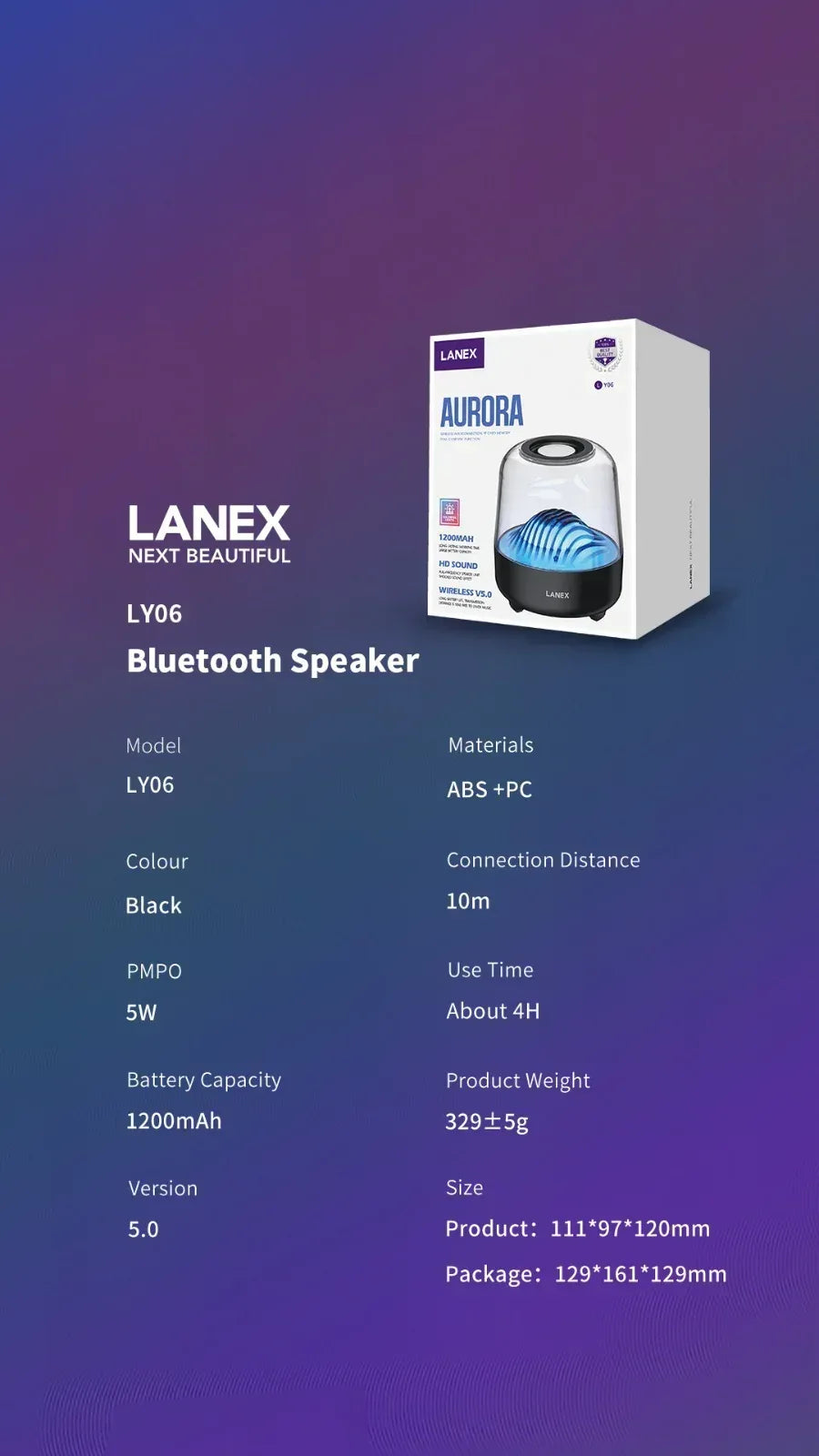Lanex Aurora BT V5.0 Wireless Speaker With LED LY06 - Three