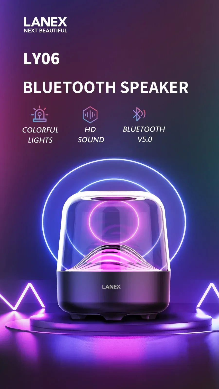 Lanex Aurora BT V5.0 Wireless Speaker With LED LY06 - Three