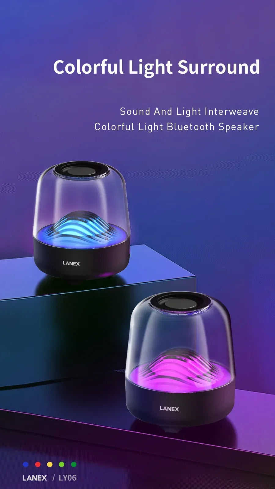 Lanex Aurora BT V5.0 Wireless Speaker With LED LY06 - Three
