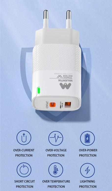 Majentik Fast Charger Adapter USB-A + USB-C 25W MC-002 - Three