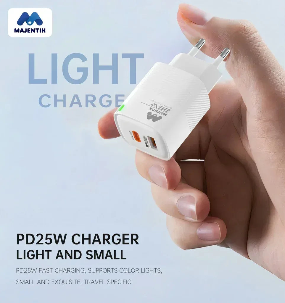 Majentik Fast Charger Adapter USB-A + USB-C 25W MC-002 - Three