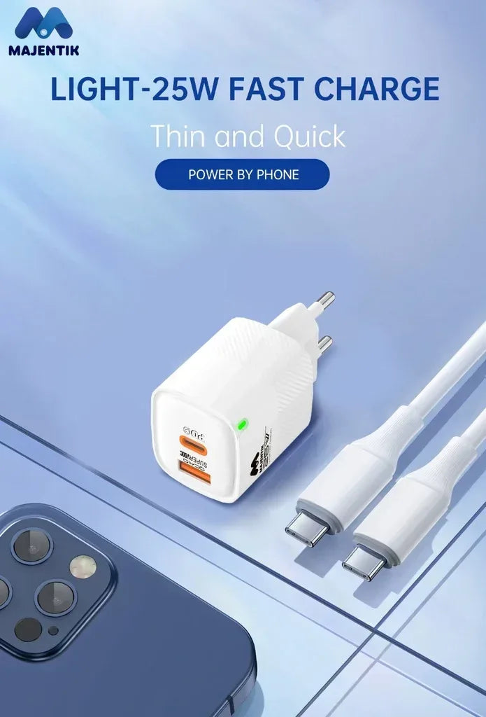 Majentik Fast Charger Adapter USB-A + USB-C 25W MC-002 - Three