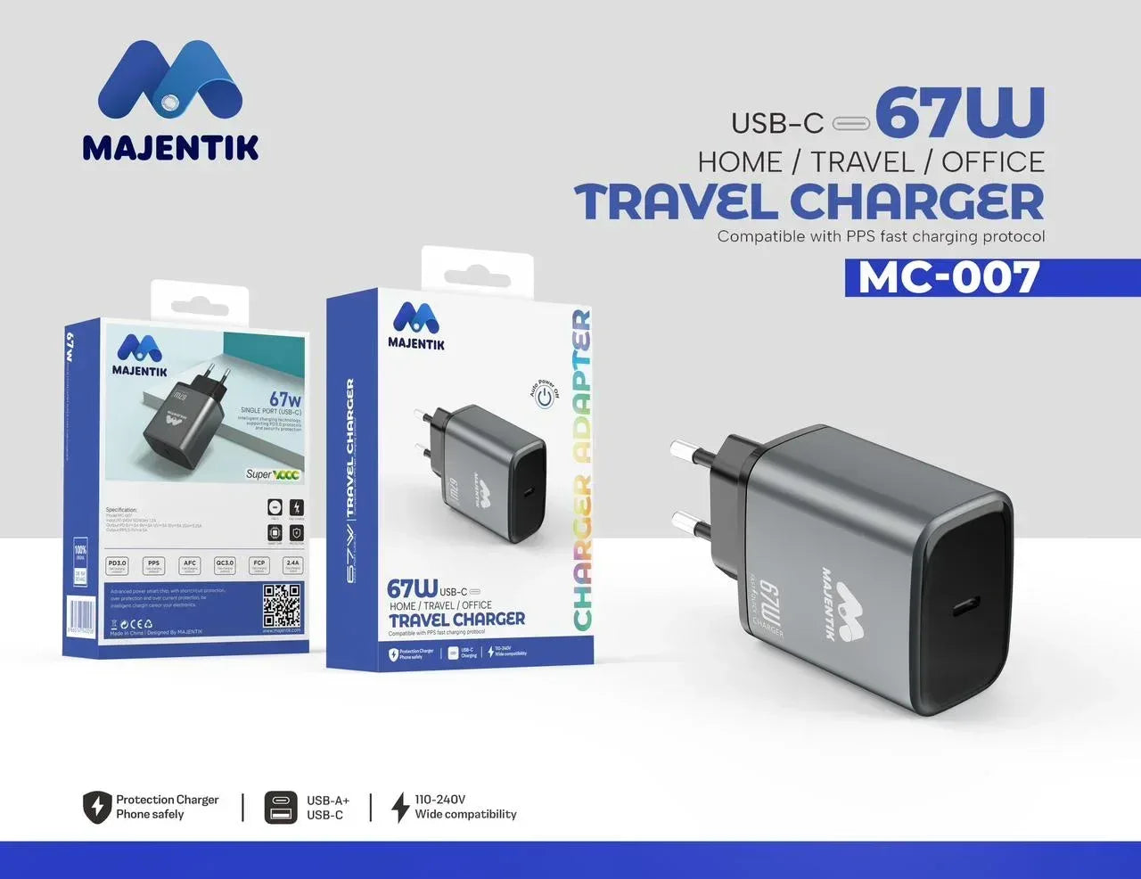 Majentik Type-C 67W Wall Charger MC-007 - Three