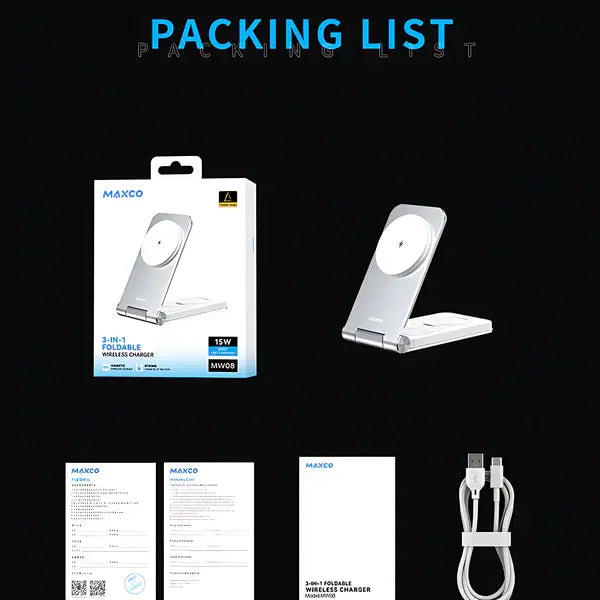 Maxco 15W 3 in 1 Foldable Wireless Charger 15W Mw08