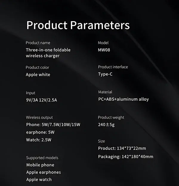 Maxco 15W 3 in 1 Foldable Wireless Charger 15W Mw08