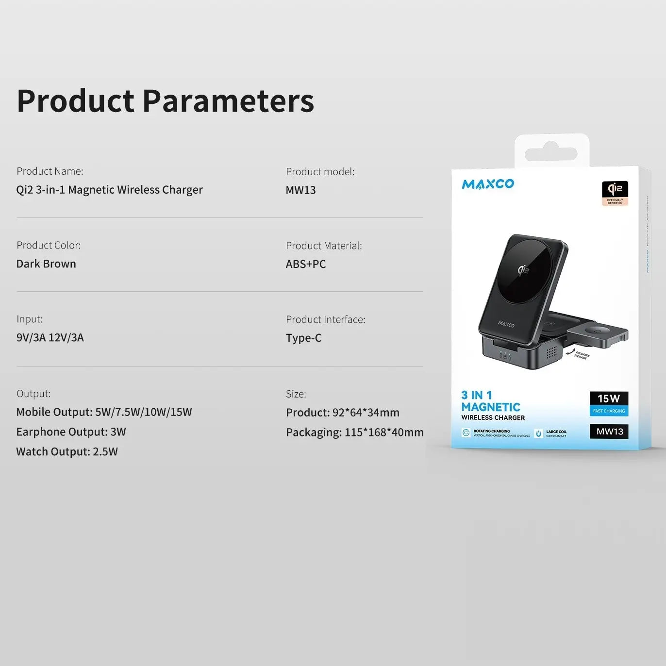 Maxco 3 in 1 Magnetic Wireless Charger 15W MW13