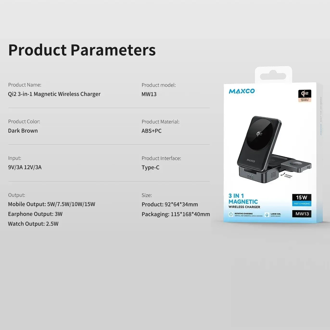 Maxco 3 in 1 Magnetic Wireless Charger 15W MW13 - Three