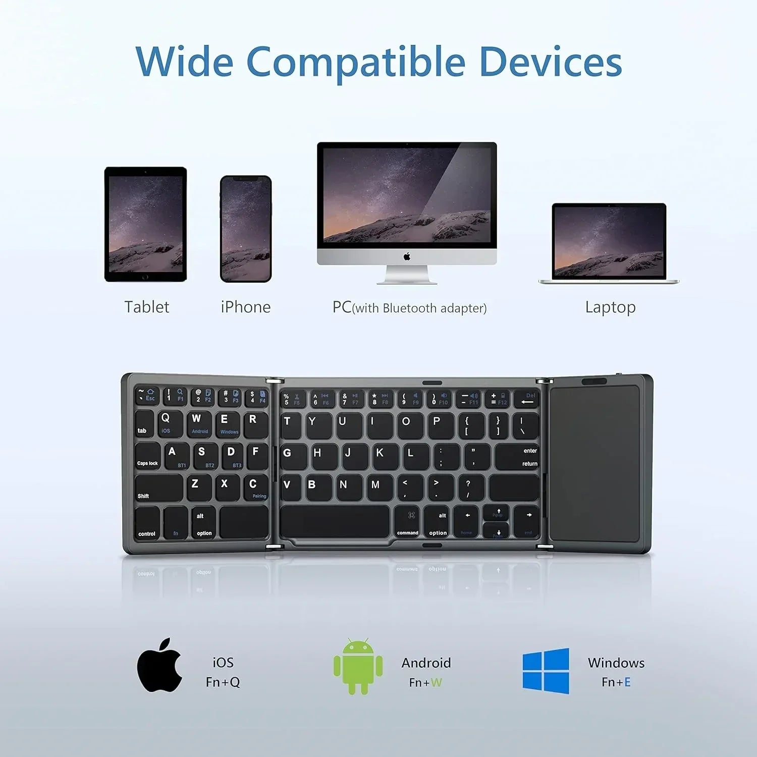 Mini Foldable Wireless Keyboard With Touchpad - Three