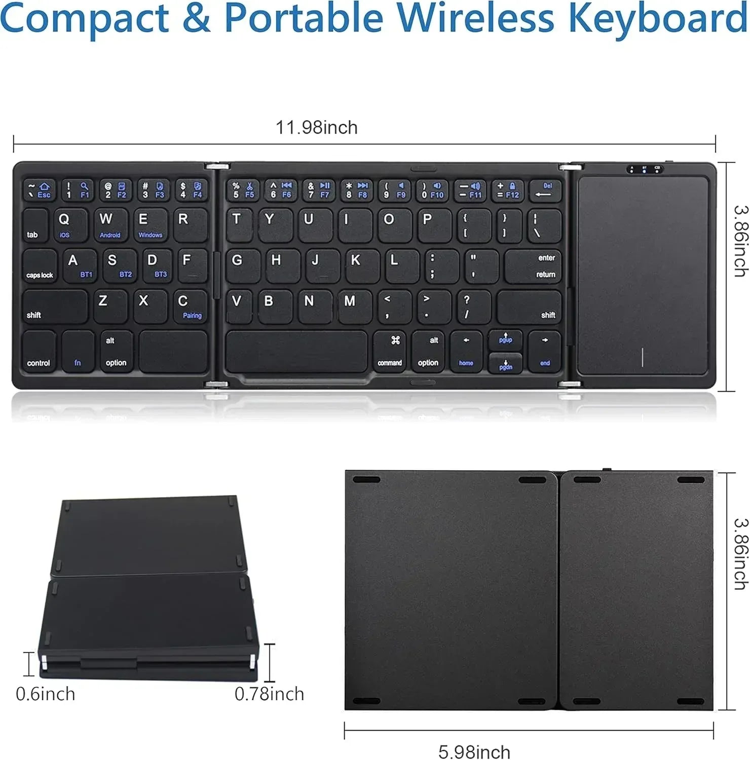 Mini Foldable Wireless Keyboard With Touchpad - Three