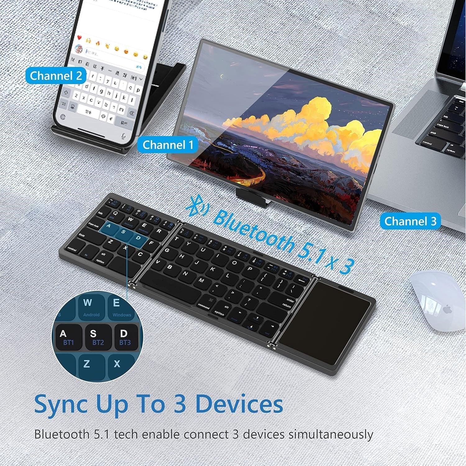 Mini Foldable Wireless Keyboard With Touchpad - Three