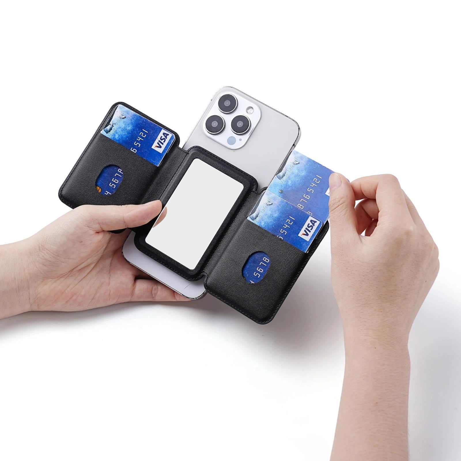 Mirror Fold Leather Magsafe Wallet Card Holder