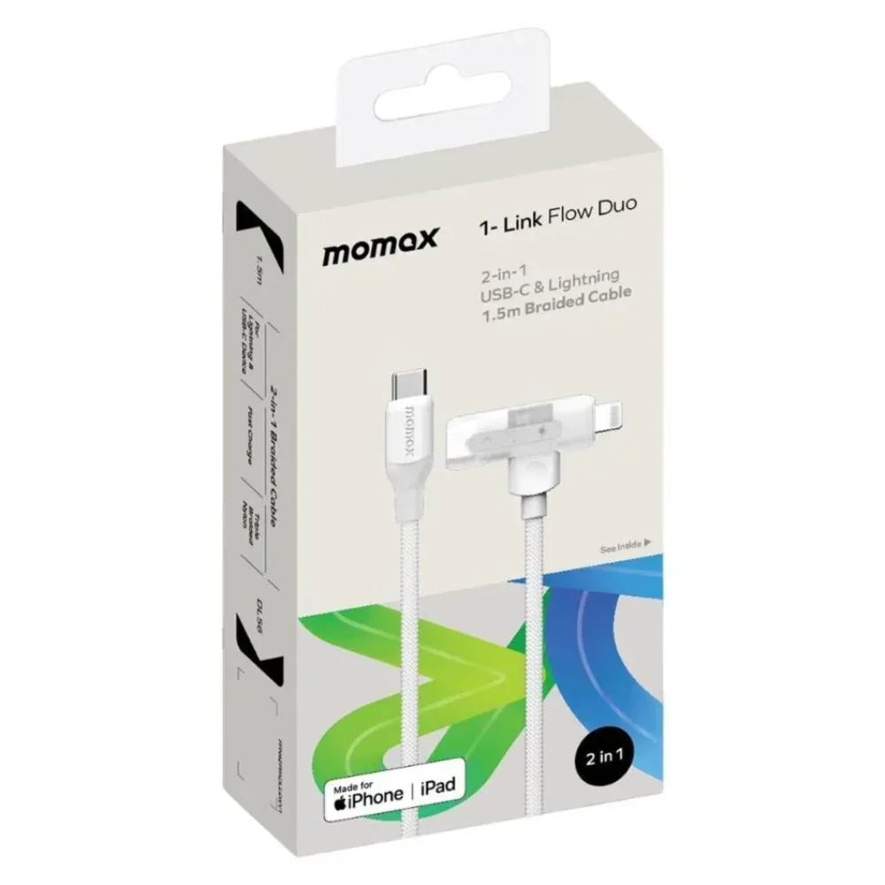 Momax 1-Link Flow Duo 2-in-1 USB-C to USB-C + Lightning Cable 1.5m DL56 - Three