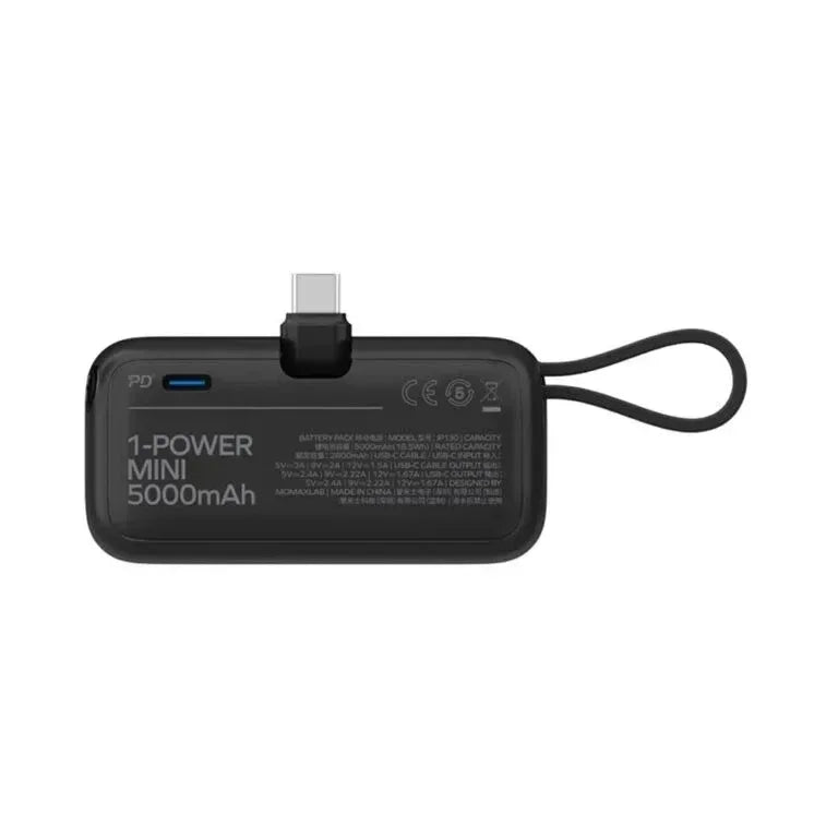 Momax 1-Power Mini 5000mAh built-in Foldable USB-C Power Bank IP130 - Three
