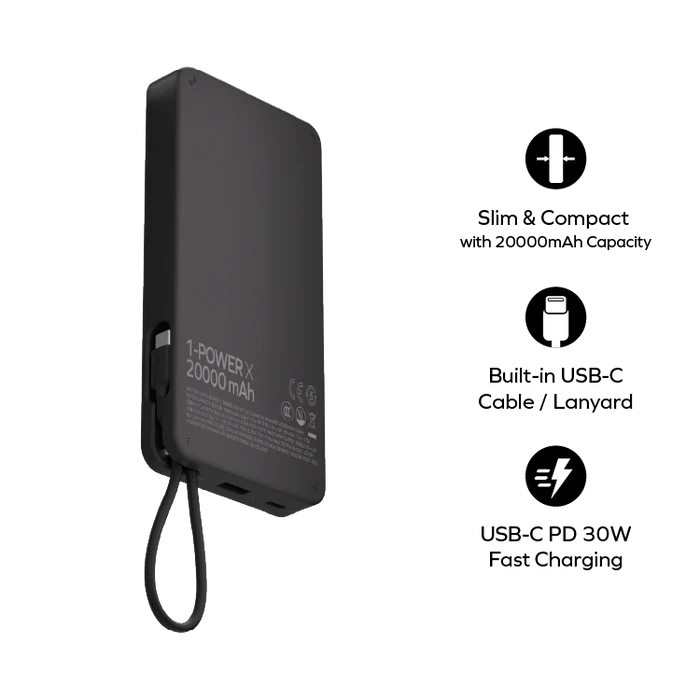Momax 1-Power X Power Bank 20000mAh With Built-In USB-C Cable