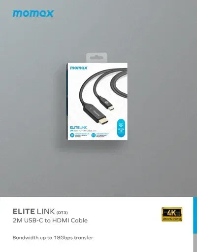 Momax ELITE LINK 4K USB-C to HDMI Cable 2M DT3D - Three