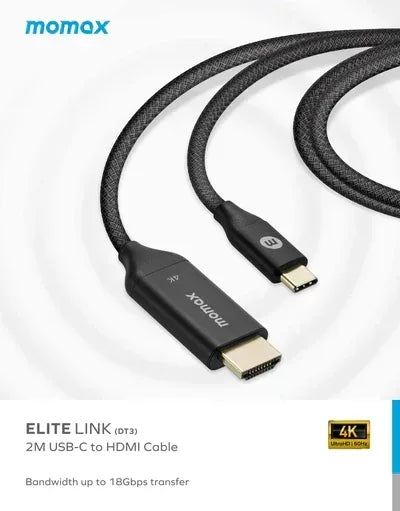 Momax ELITE LINK 4K USB-C to HDMI Cable 2M DT3D - Three