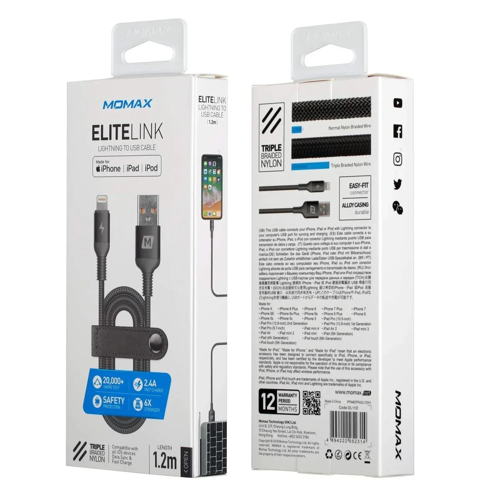 Momax ELITE LINK USB-A to Lightning Cable 1.2M DL11D - Three