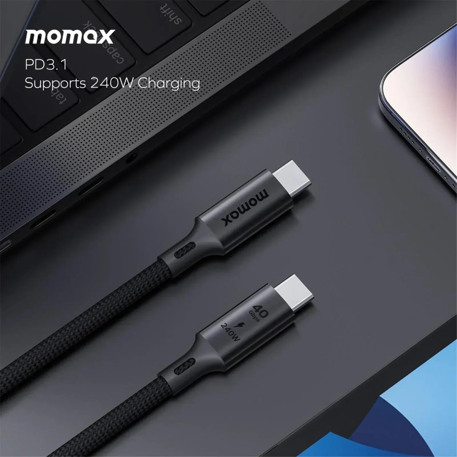 Momax Elite 240W USB-C 8K 60 Hz USB4 40Gbps Cable 1m DC39D - Three