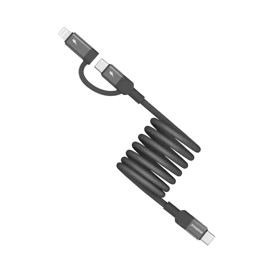 Momax Mag.Link Duo Magnetic USB-C to USB-C & Lightning Cable 60W 1m DL58D - Three