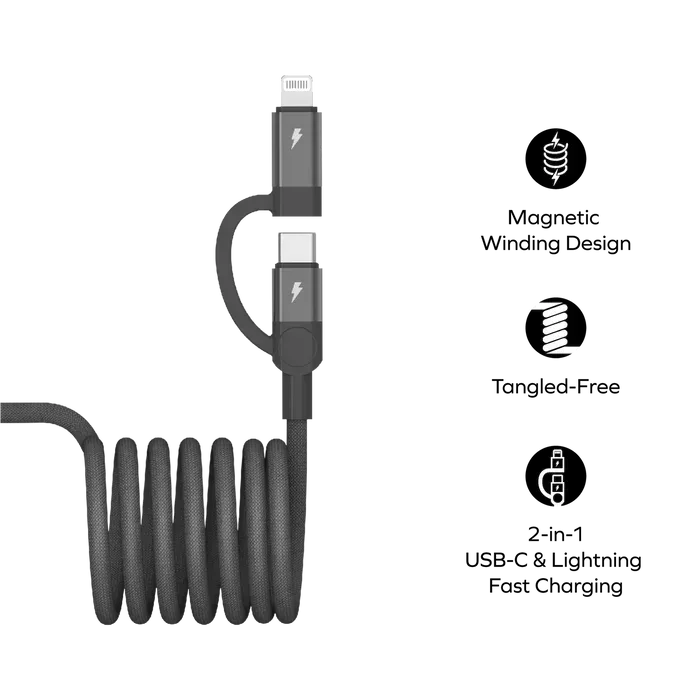 Momax Mag.Link Duo Magnetic USB-C to USB-C & Lightning Cable 60W 1m DL58D - Three