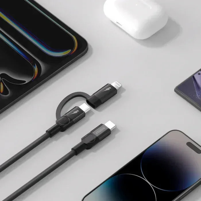 Momax Mag.Link Duo Magnetic USB-C to USB-C & Lightning Cable 60W 1m DL58D - Three