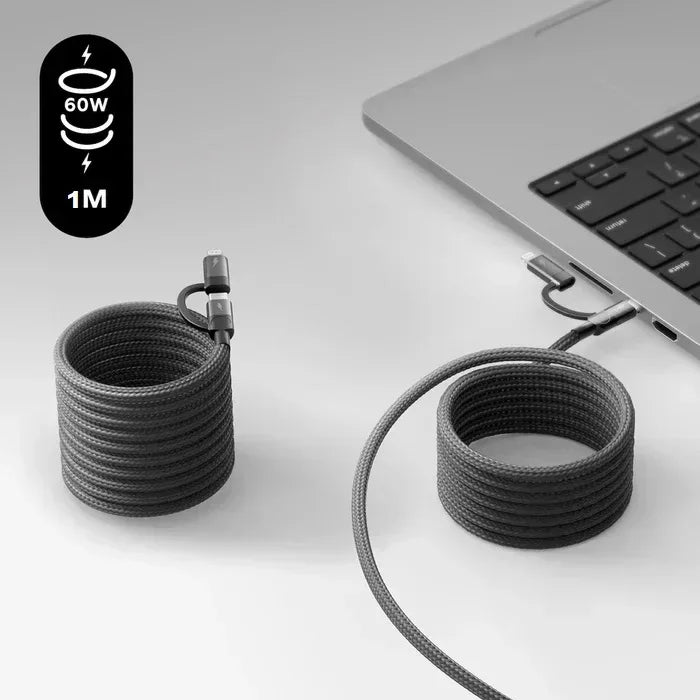 Momax Mag.Link Duo Magnetic USB-C to USB-C & Lightning Cable 60W 1m DL58D - Three