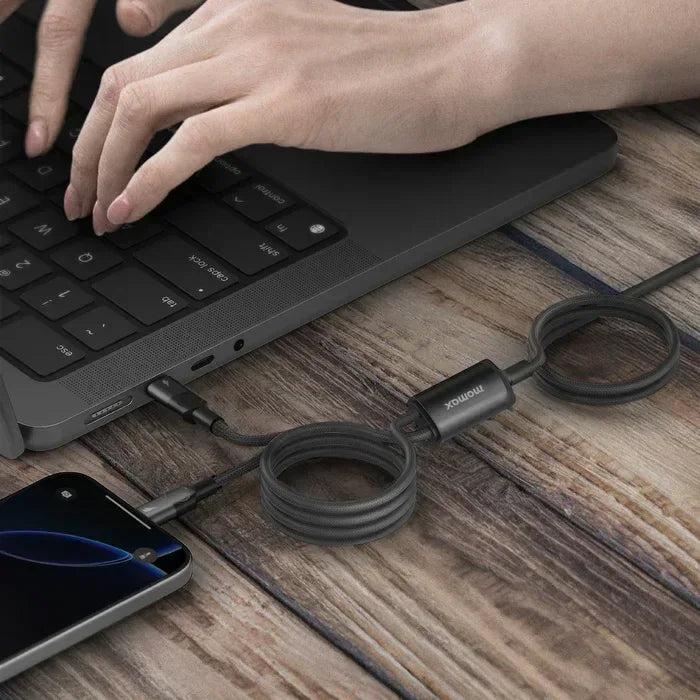 Momax Mag.Link Magnetic USB-C to 2 USB-Cs Cable 100W 2m DC56 - Three