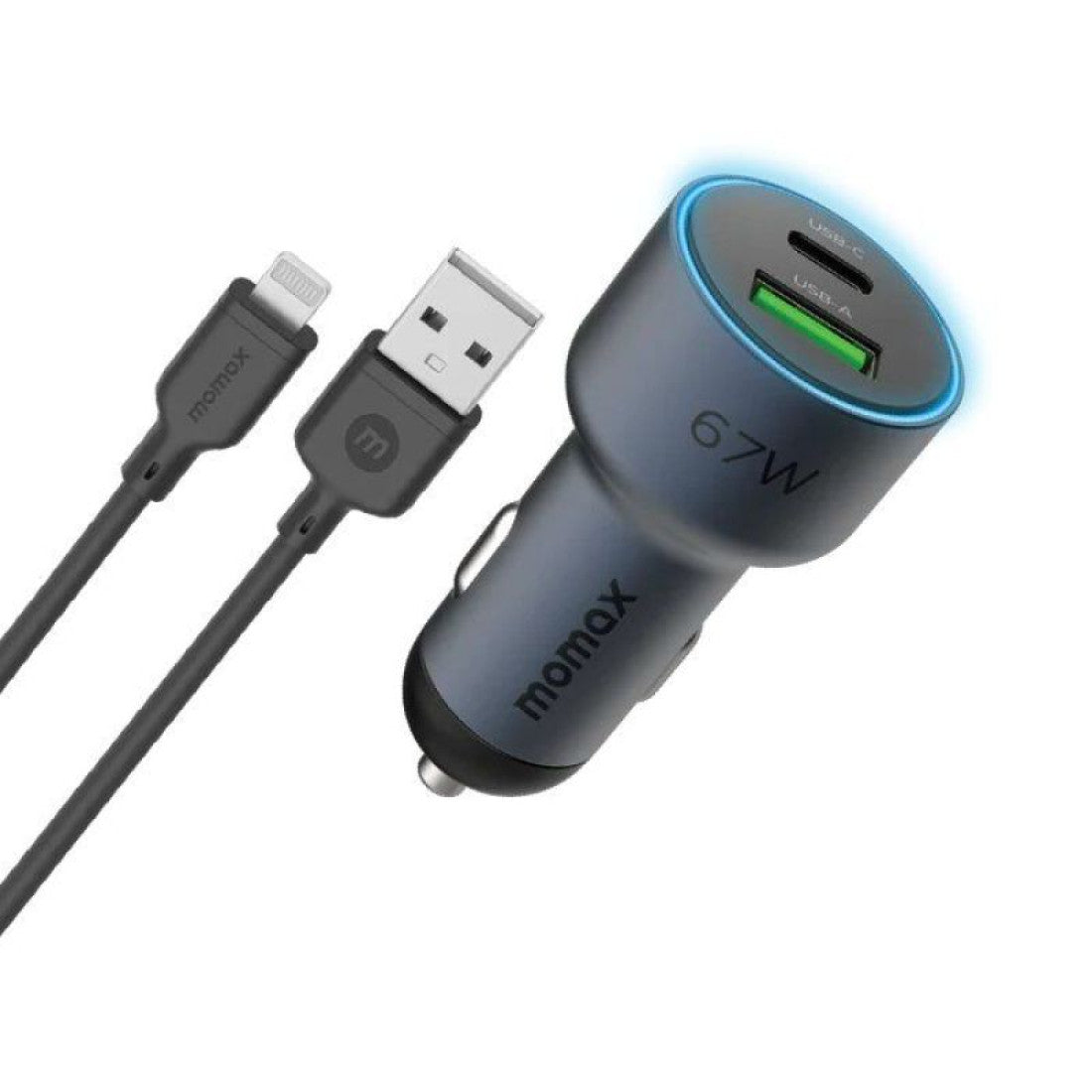 Momax MoVe 67W dual-port Car Charger with lightining Cable UC16GSL