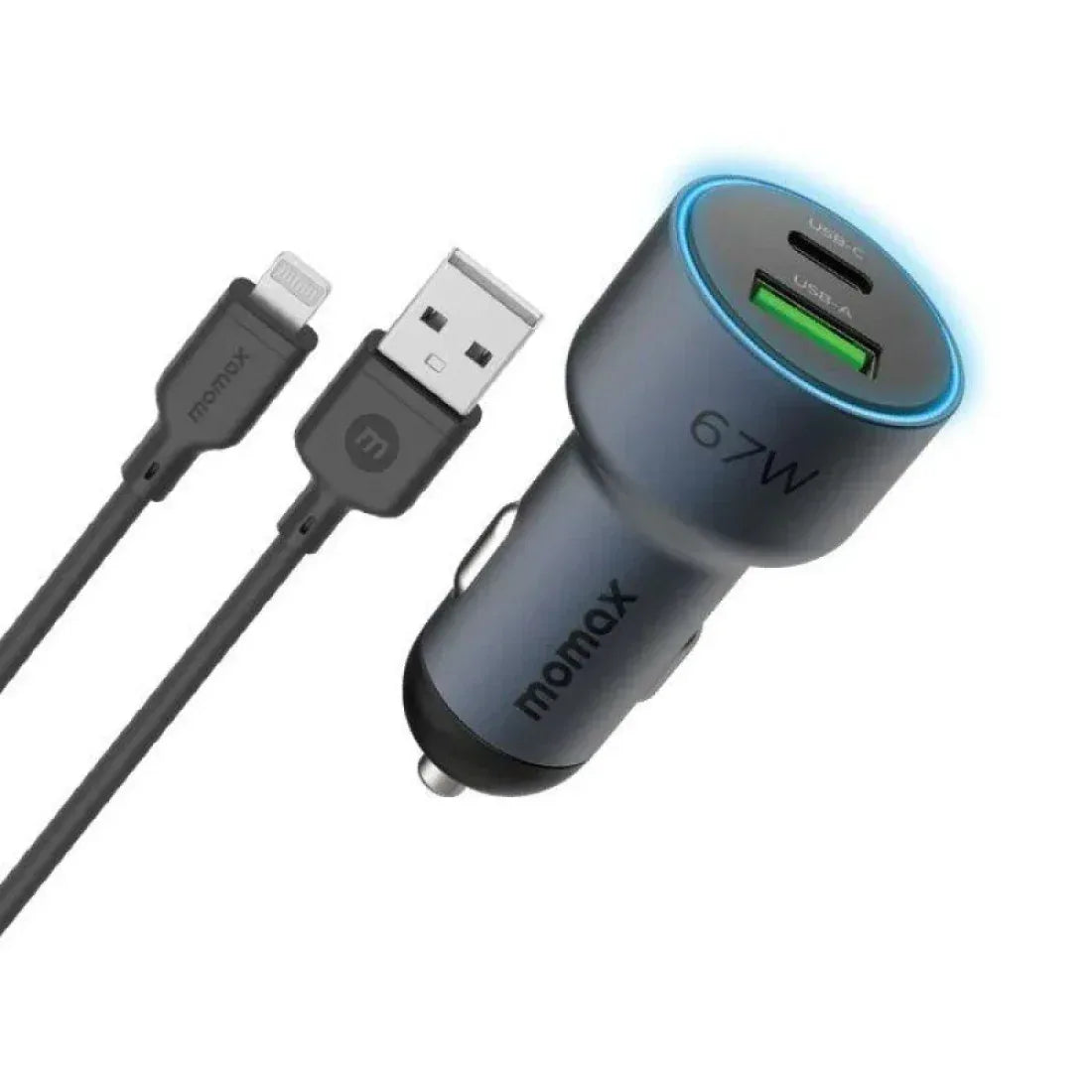 Momax MoVe 67W dual-port Car Charger with lightining Cable UC16GSL - Three