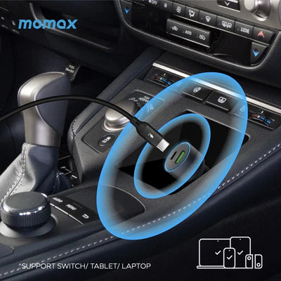 Momax MoVe 67W dual-port Car Charger with lightining Cable UC16GSL