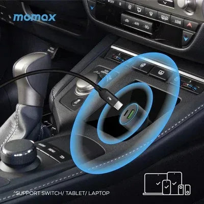 Momax MoVe 67W dual-port Car Charger with lightining Cable UC16GSL - Three