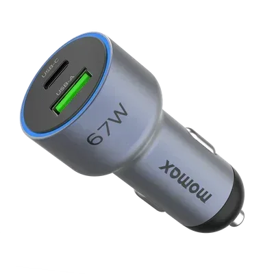 Momax MoVe 67W dual-port Car Charger with lightining Cable UC16GSL - Three