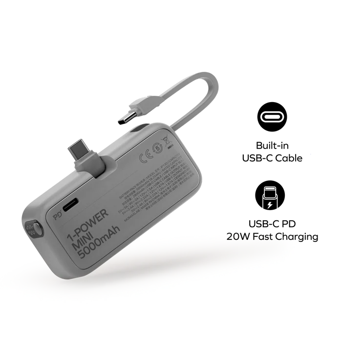 Momax Power Mini 3-in-1 Power Bank 5000mAh Type-C With Cable