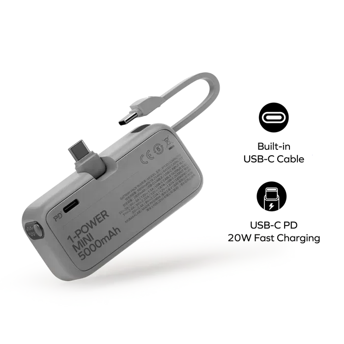 Momax Power Mini 3-in-1 Power Bank 5000mAh Type-C With Cable - Three