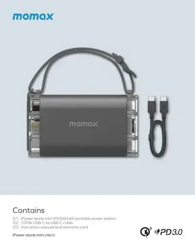 Momax iPower Stone Mini Outdoor Power Station 40000mAh - Three