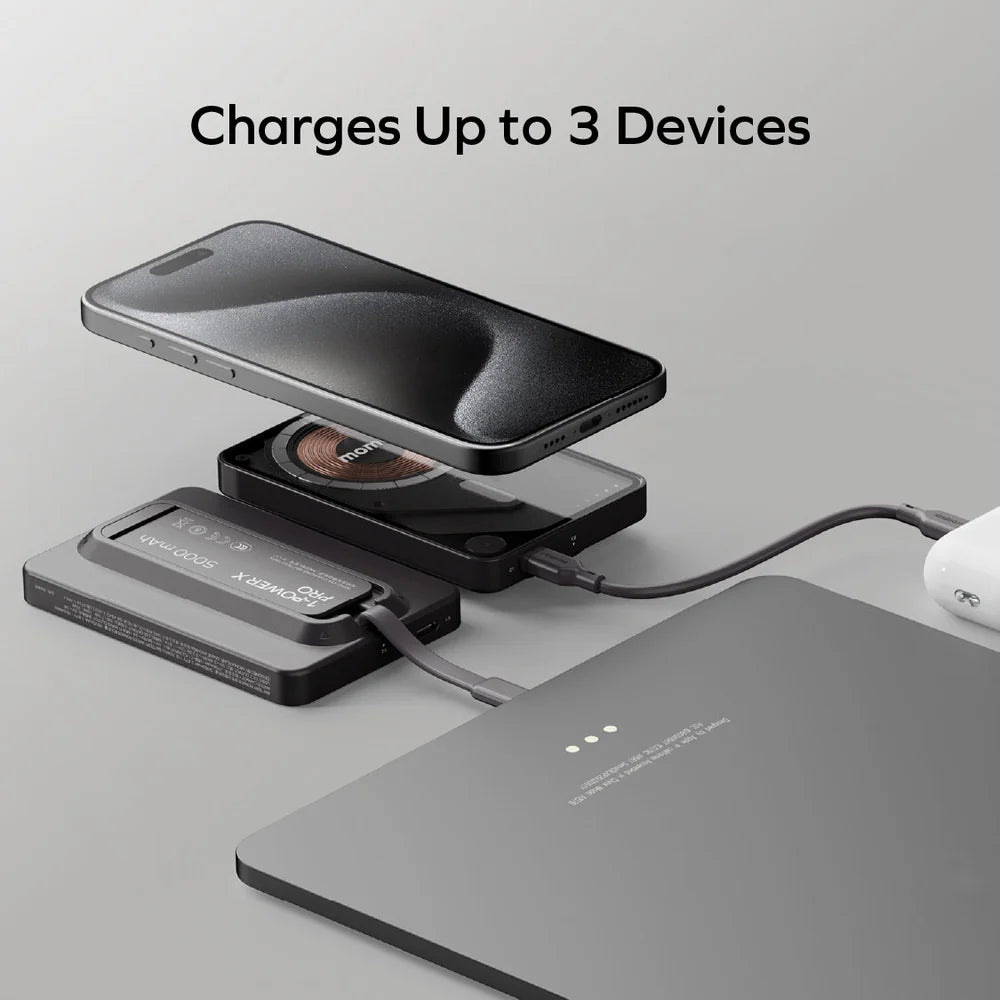 Momax Power X Pro Magnetic Wireless Power Bank 5000mAh With Built-In USB-C Cable