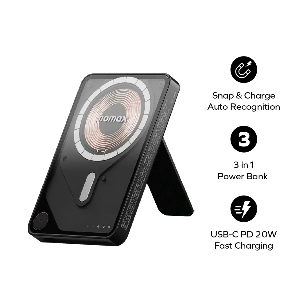 Momax Power X Pro Magnetic Wireless Power Bank 5000mAh With Built-In USB-C Cable IP131HK - Three