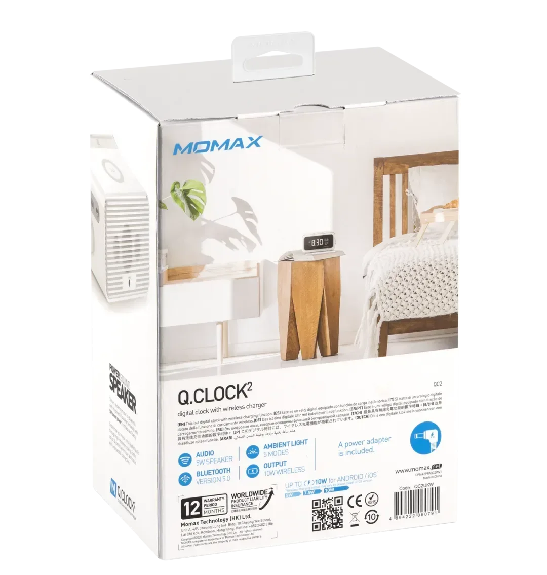 Momax Q.Clock2 Digital clock with wireless charger - Three